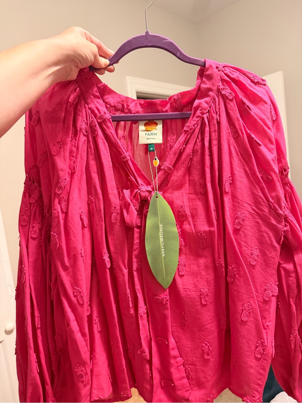FARM Rio Vibrant Fuchsia Embroidered Peasant Top